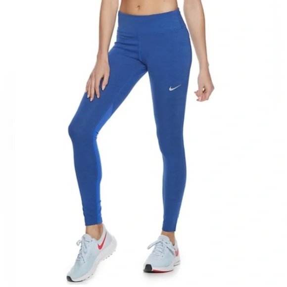 Nike Fast Mid Rise Crop Running Leggings Obsidian Royal/Heather - Picture 1 of 9